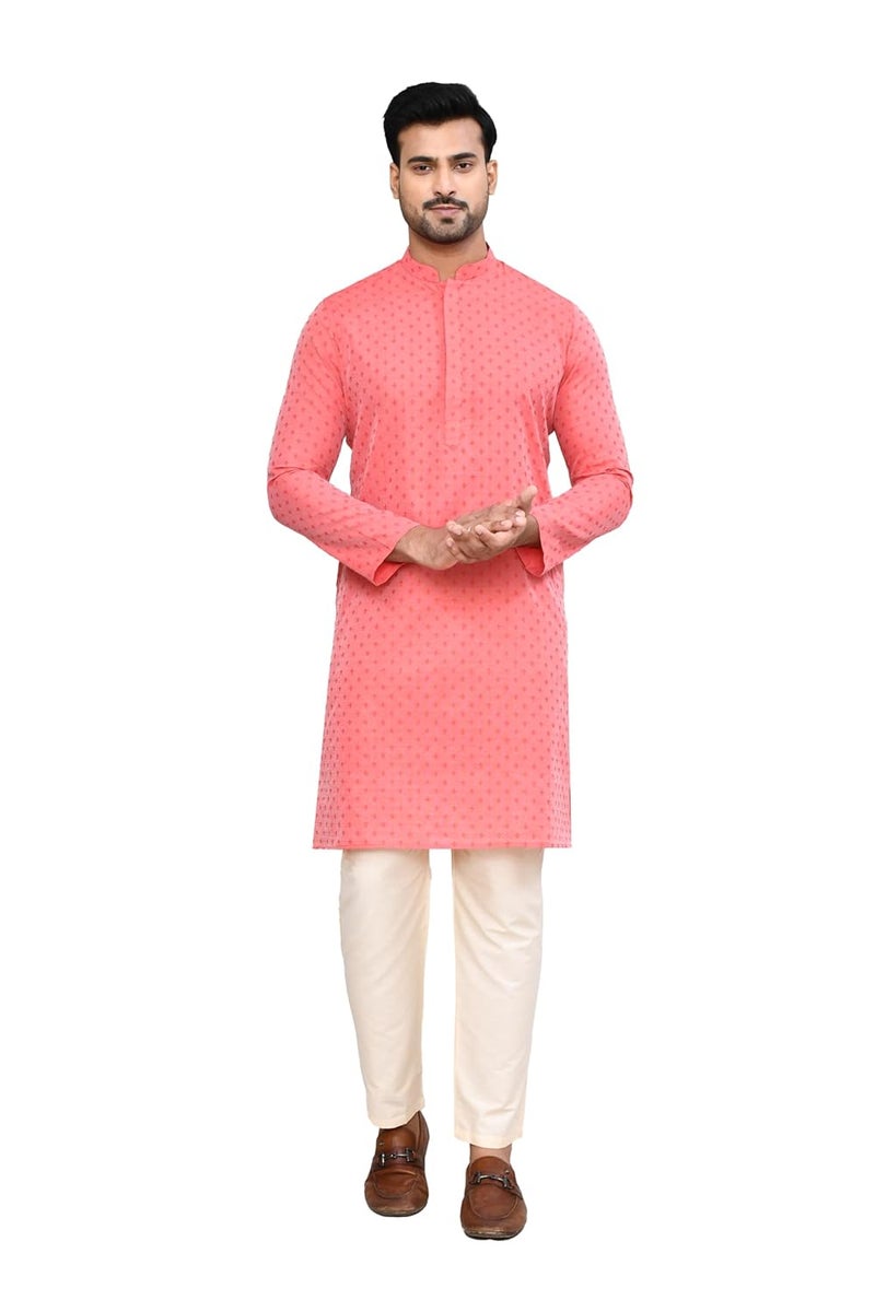 POLY2FAB Hathkargha Men's Art Silk Designer Printed Kurta Pyjama Set with Mandarin Collar and Full Sleeves - Image 1